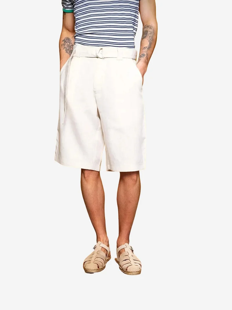 جيستو GIESTO High Waist Linen Belted Shorts